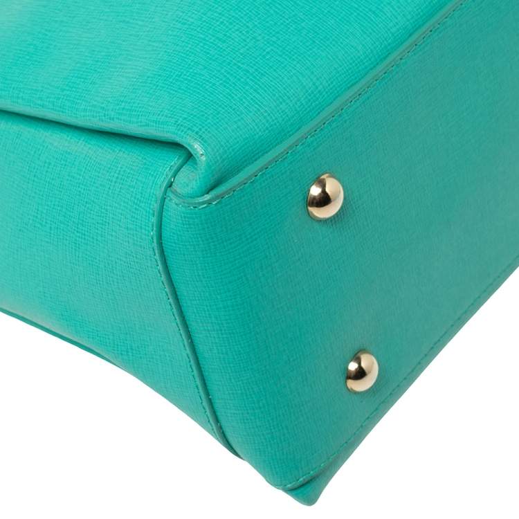 Pre Owned Furla Green Leather Large Lotus Tote