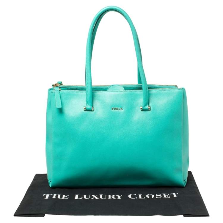 Pre Owned Furla Green Leather Large Lotus Tote