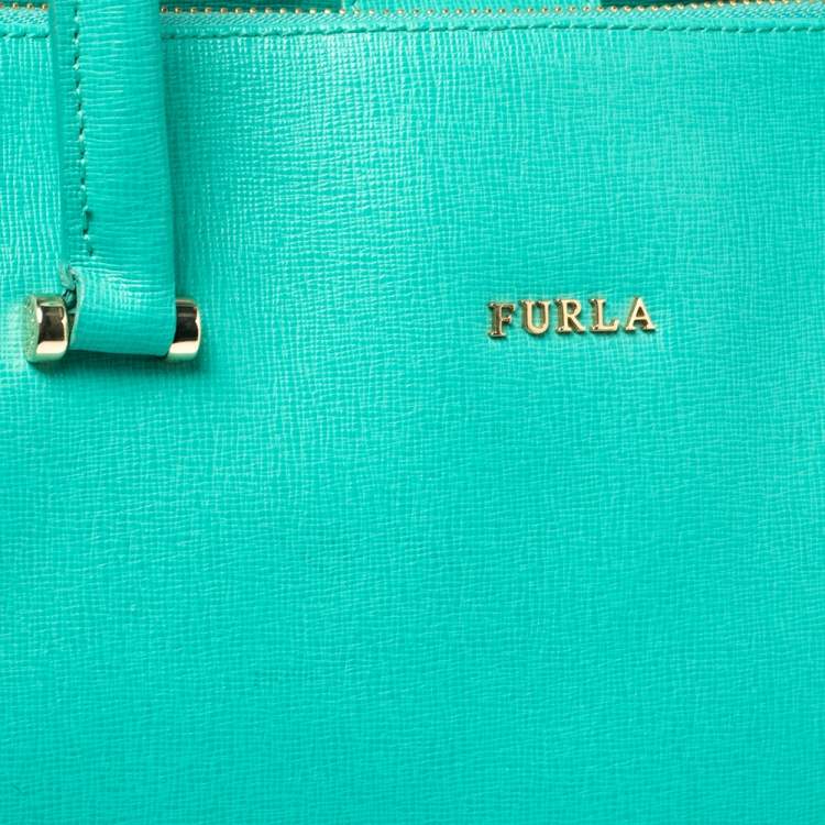 Pre Owned Furla Green Leather Large Lotus Tote