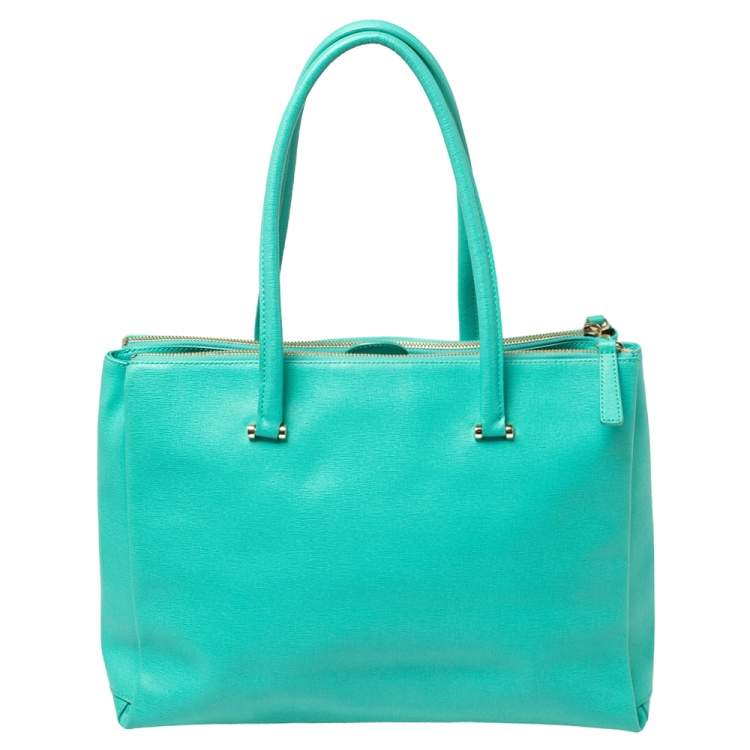 Pre Owned Furla Green Leather Large Lotus Tote