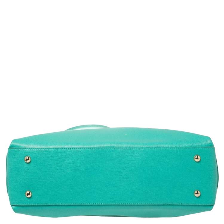 Pre Owned Furla Green Leather Large Lotus Tote