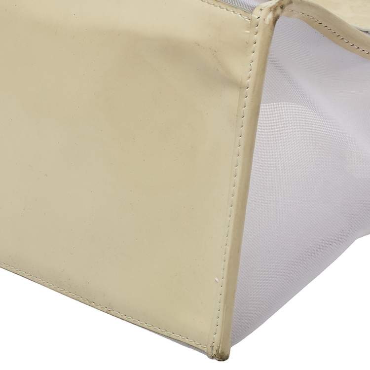 Pre Owned Furla Cream Mesh And Patent Leather Divide It Tote