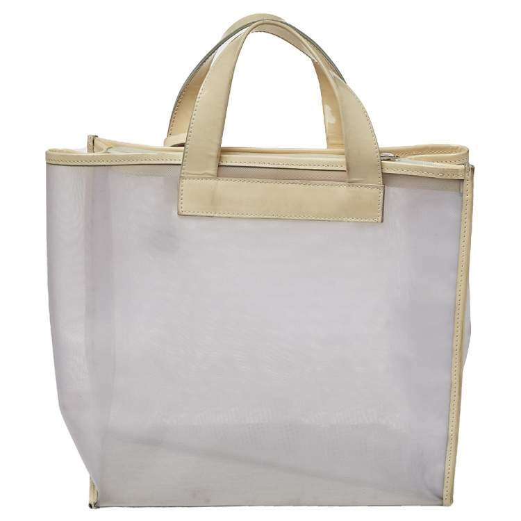 Pre Owned Furla Cream Mesh And Patent Leather Divide It Tote