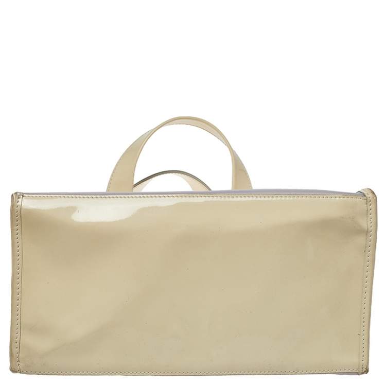 Pre Owned Furla Cream Mesh And Patent Leather Divide It Tote