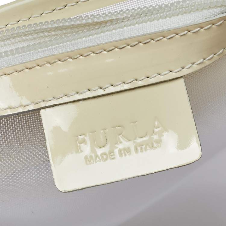 Pre Owned Furla Cream Mesh And Patent Leather Divide It Tote