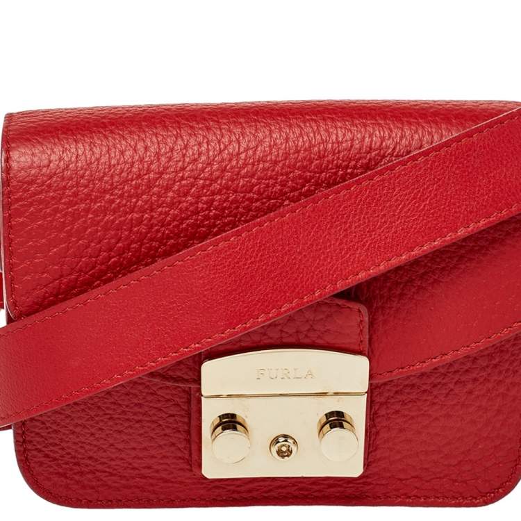 Pre Owned Furla Red Leather Mini Metropolis Crossbody Bag