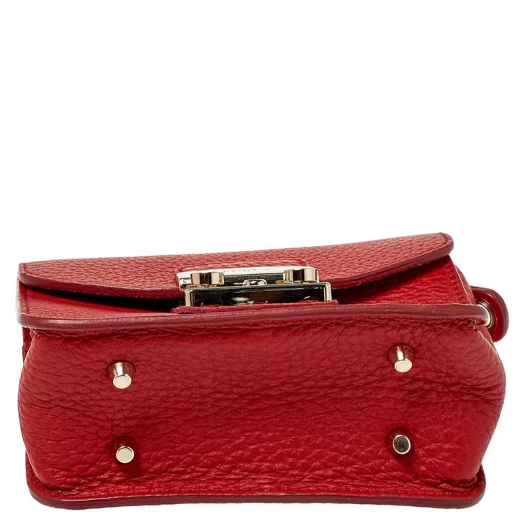 Pre Owned Furla Red Leather Mini Metropolis Crossbody Bag