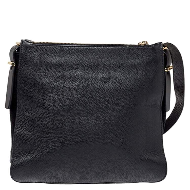 Pre Owned Furla Black Leather and Suede Messenger Bag