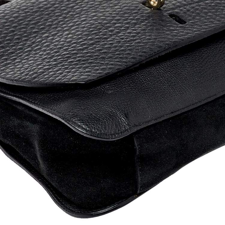 Pre Owned Furla Black Leather and Suede Messenger Bag
