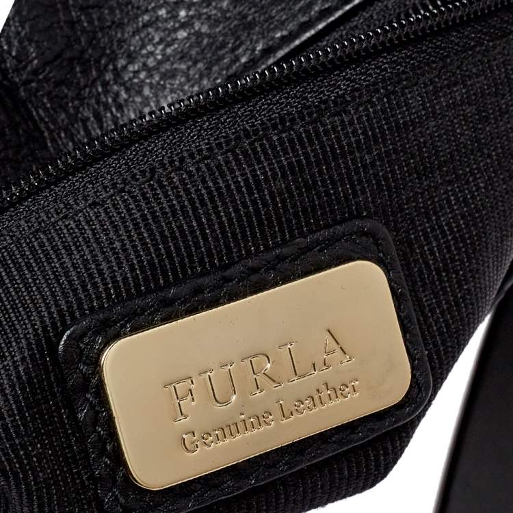 Pre Owned Furla Black Leather and Suede Messenger Bag