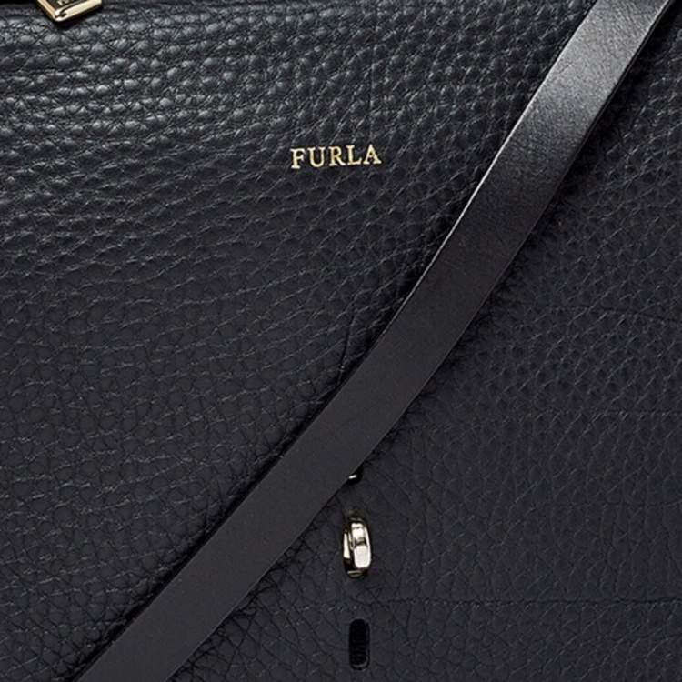 Pre Owned Furla Black Leather and Suede Messenger Bag
