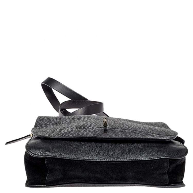 Pre Owned Furla Black Leather and Suede Messenger Bag