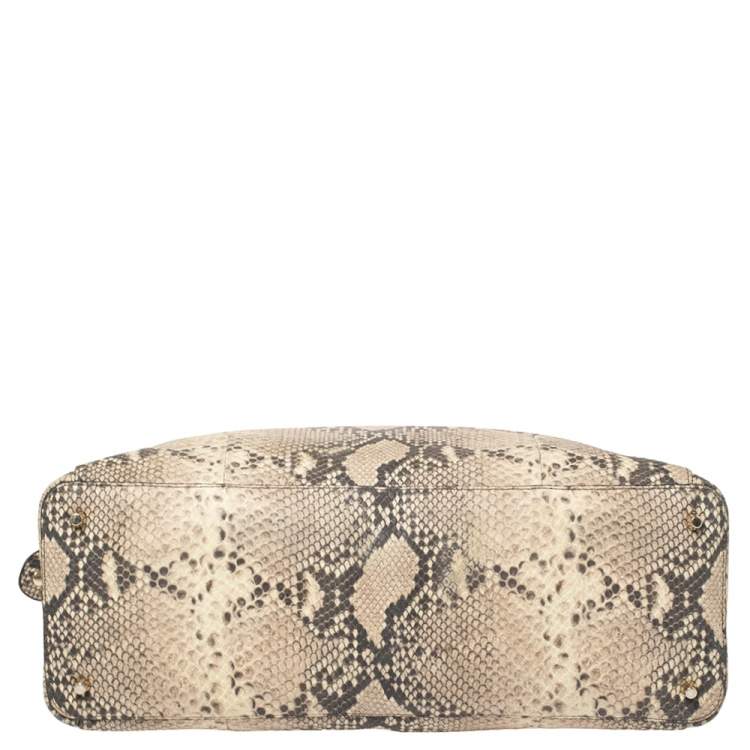 Pre Owned Furla Beige Python Embossed Leather Zip Tote