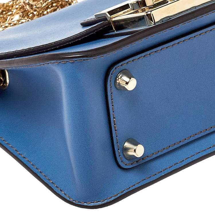 Pre Owned Furla Blue Leather Mini Metropolis Chain Crossbody Bag
