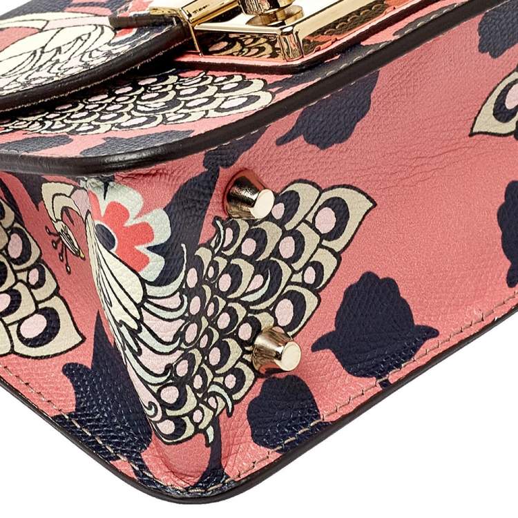 Pre Owned Furla Multicolour Peacock Print Leather Mini Metropolis Crossbody Bag
