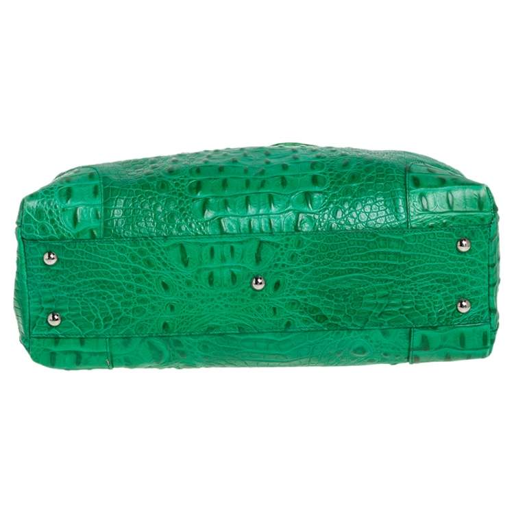 مملوكة مسبقًا Furla Green Crococodile Embossed Leather Piper Dome Satchel