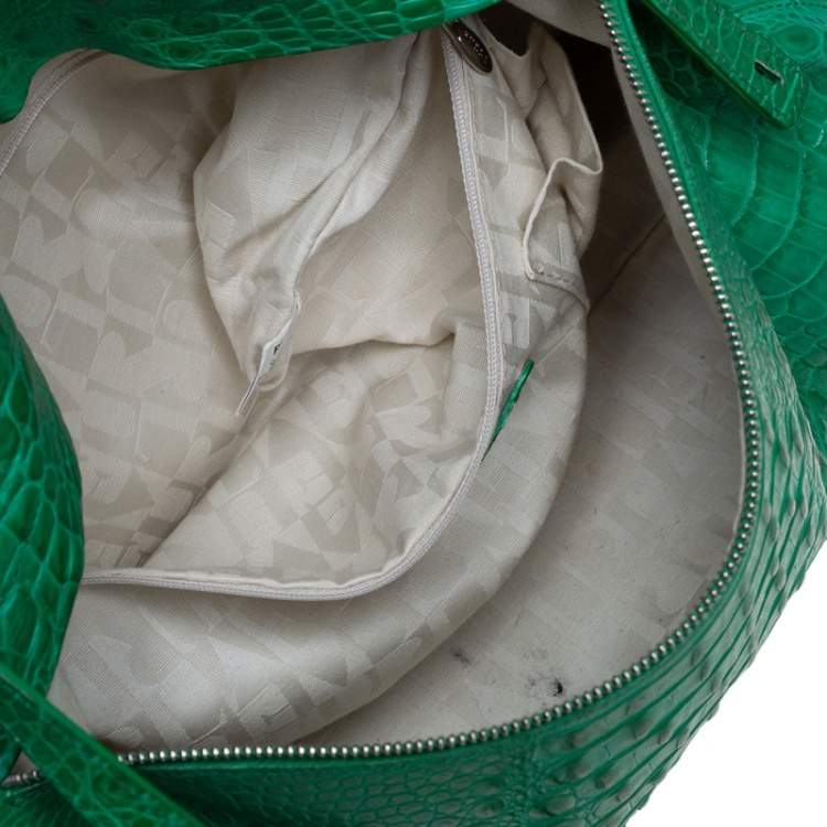 مملوكة مسبقًا Furla Green Crococodile Embossed Leather Piper Dome Satchel
