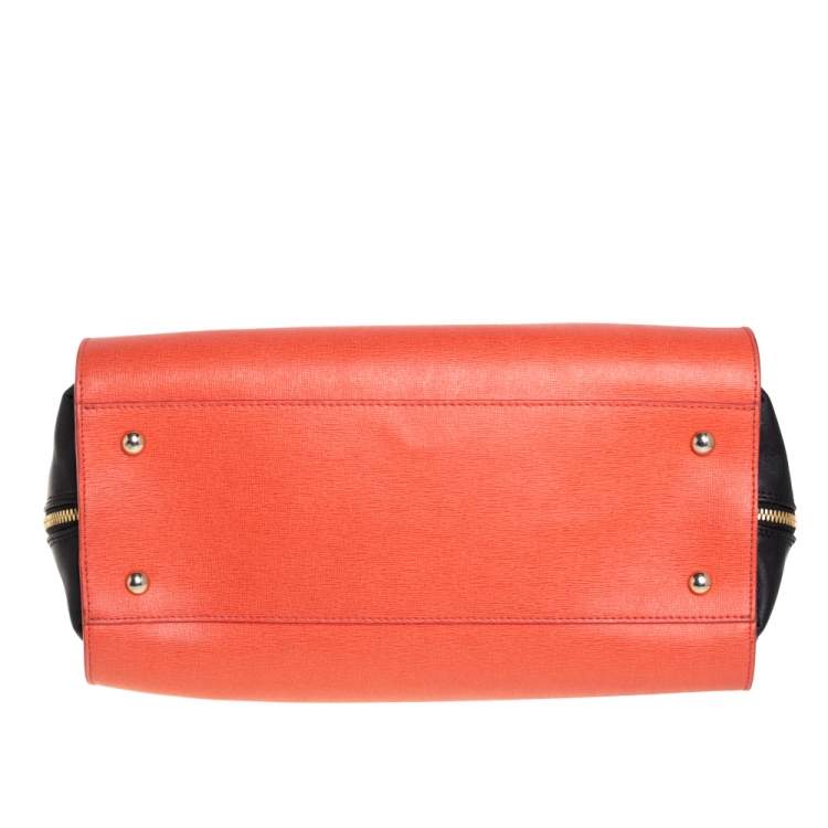 Pre Owned Furla Coral Red/Black Leather Convertible Satchel