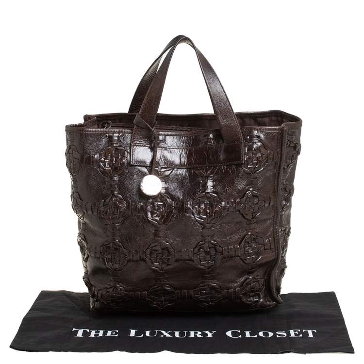 Pre Owned Furla Dark Brown Woven Leather Divide It Tote