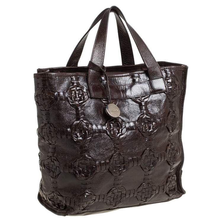 Pre Owned Furla Dark Brown Woven Leather Divide It Tote