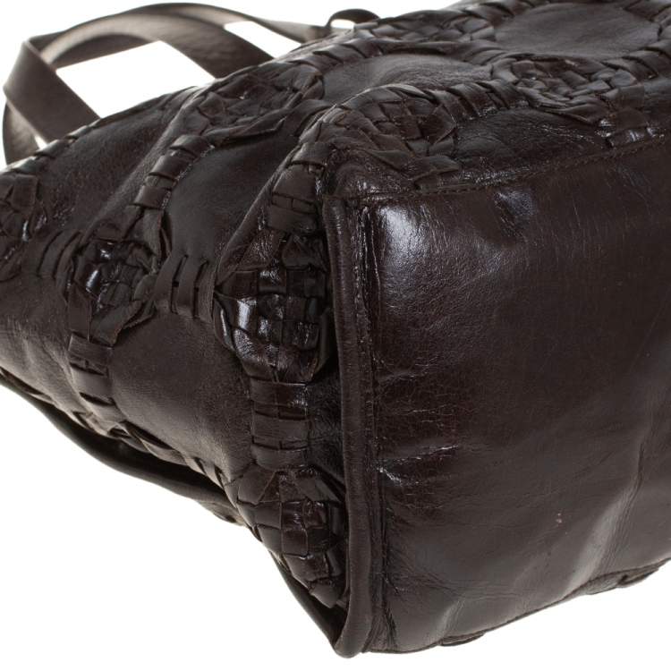 Pre Owned Furla Dark Brown Woven Leather Divide It Tote