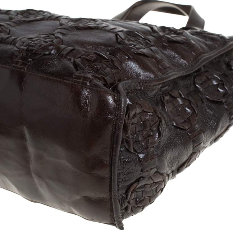 Pre Owned Furla Dark Brown Woven Leather Divide It Tote