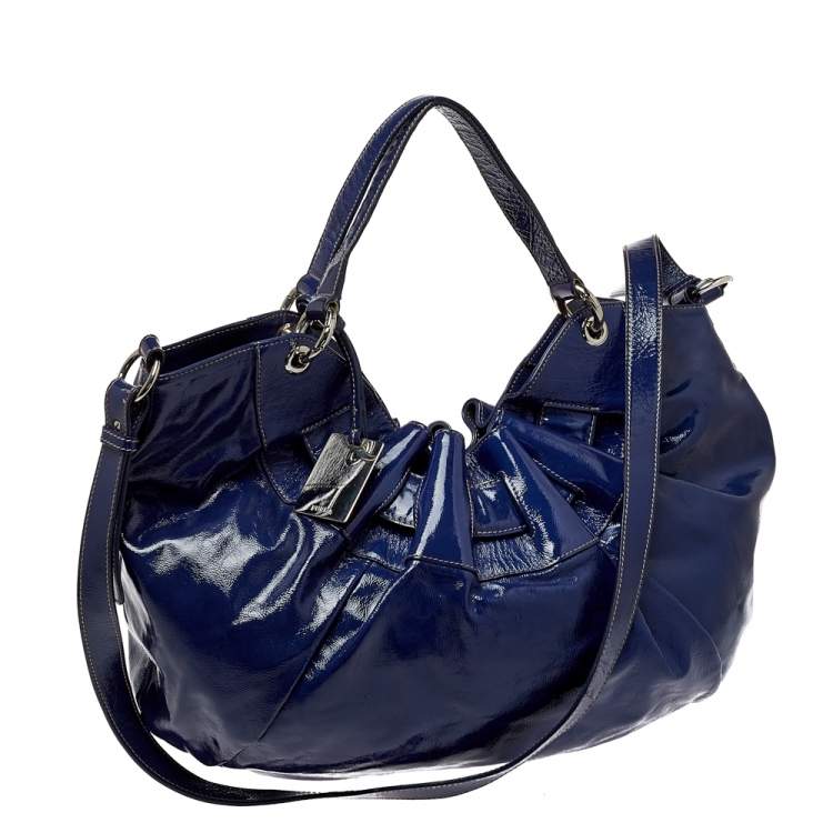 Pre Owned Furla Blue Patent Leather Ninfea Hobo