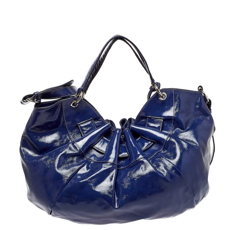 Pre Owned Furla Blue Patent Leather Ninfea Hobo