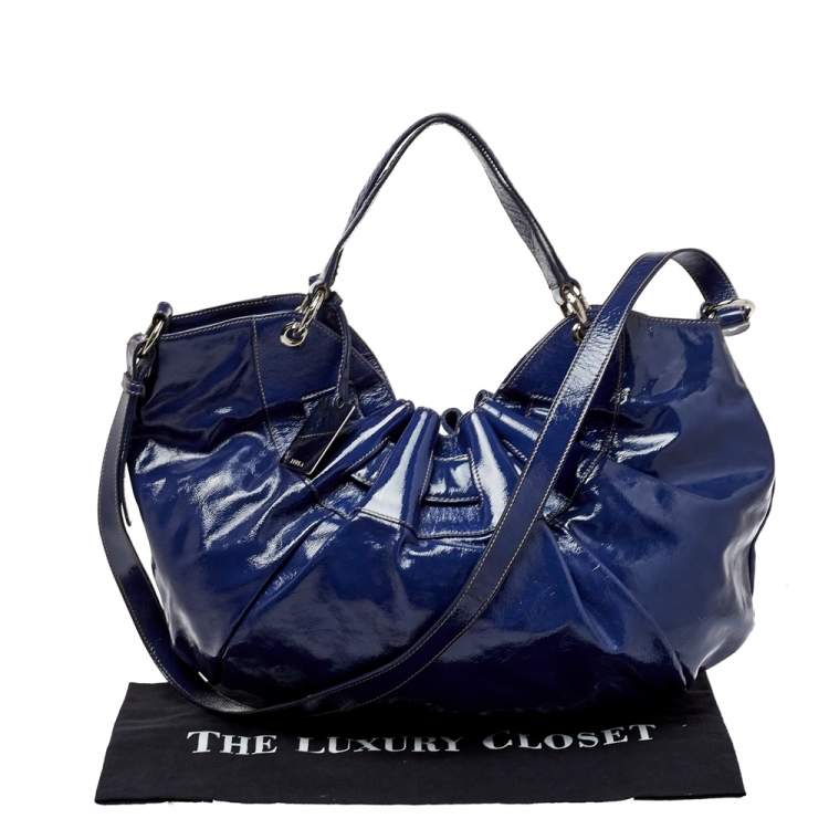 Pre Owned Furla Blue Patent Leather Ninfea Hobo