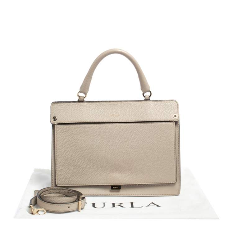 Pre Owned Furla Beige Leather Like Top Handle Bag