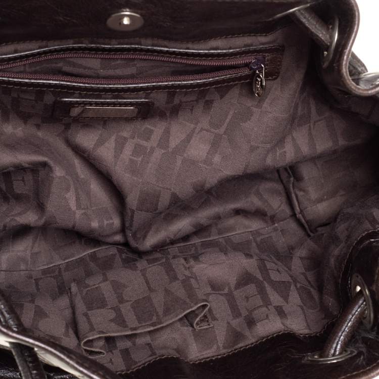 Pre Owned Furla Dark Brown Woven Leather Shoulder Bag