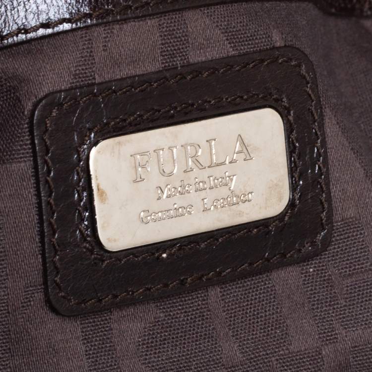 Pre Owned Furla Dark Brown Woven Leather Shoulder Bag
