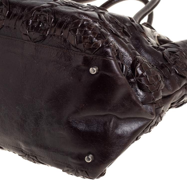 Pre Owned Furla Dark Brown Woven Leather Shoulder Bag