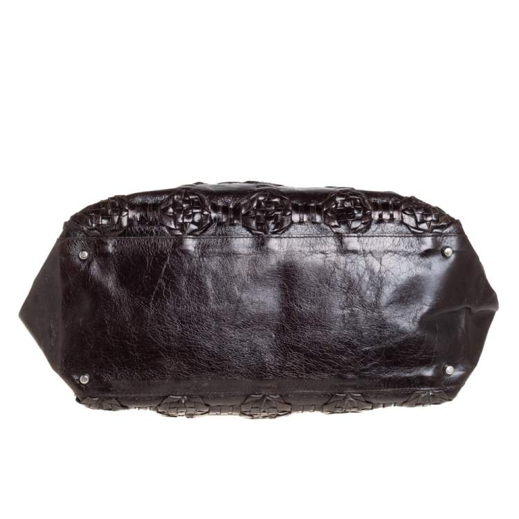 Pre Owned Furla Dark Brown Woven Leather Shoulder Bag