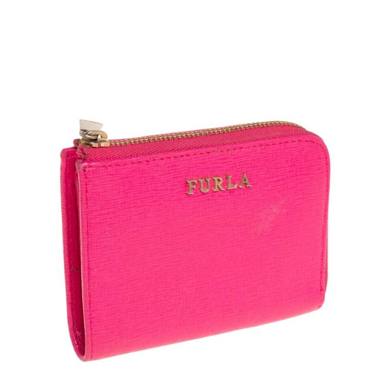Pre Owned Furla Pink Leather Zip Around Wallet