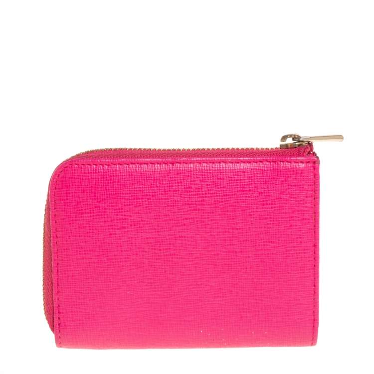 Pre Owned Furla Pink Leather Zip Around Wallet