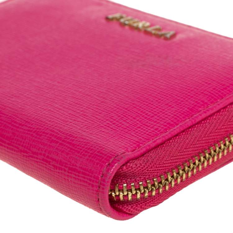 Pre Owned Furla Pink Leather Zip Around Wallet
