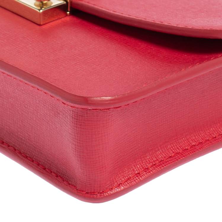 Pre Owned Furla Red Leather Mini Metropolis Crossbody Bag