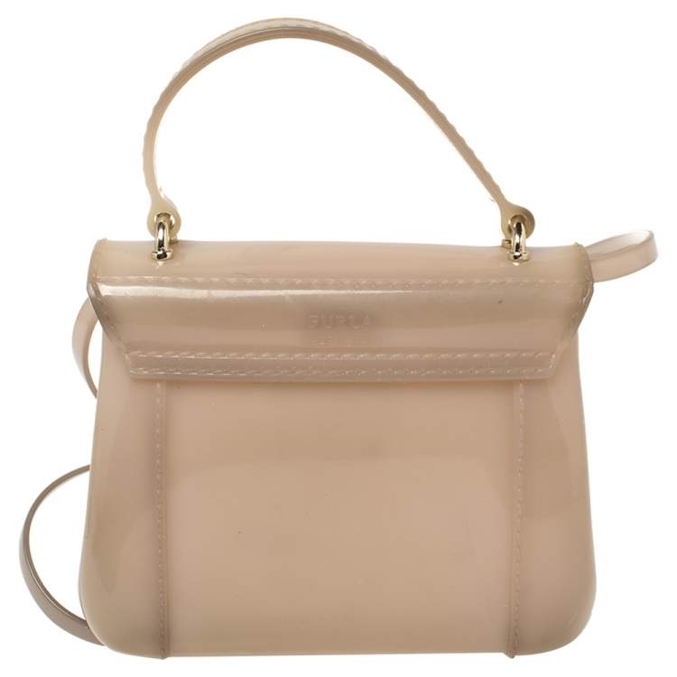 Pre Owned Furla Beige Rubber Metropolis Top Handle Bag
