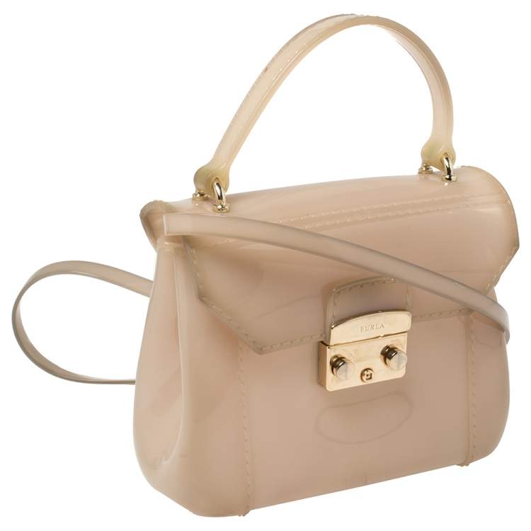Pre Owned Furla Beige Rubber Metropolis Top Handle Bag