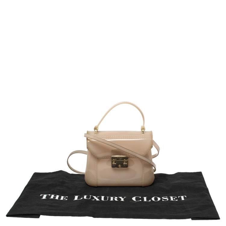 Pre Owned Furla Beige Rubber Metropolis Top Handle Bag
