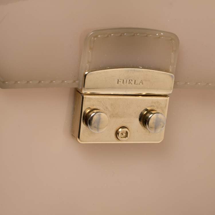 Pre Owned Furla Beige Rubber Metropolis Top Handle Bag