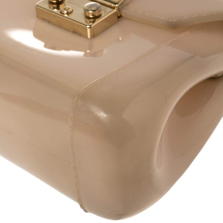 Pre Owned Furla Beige Rubber Metropolis Top Handle Bag