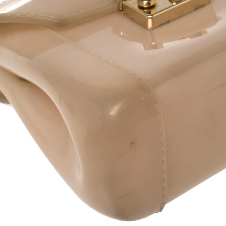 Pre Owned Furla Beige Rubber Metropolis Top Handle Bag
