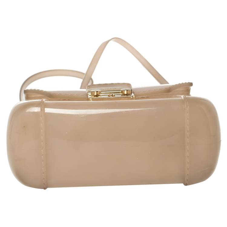 Pre Owned Furla Beige Rubber Metropolis Top Handle Bag
