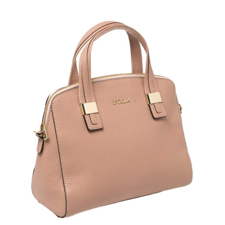 Pre Owned Furla Pink Pebbled Leather Amelie Satchel