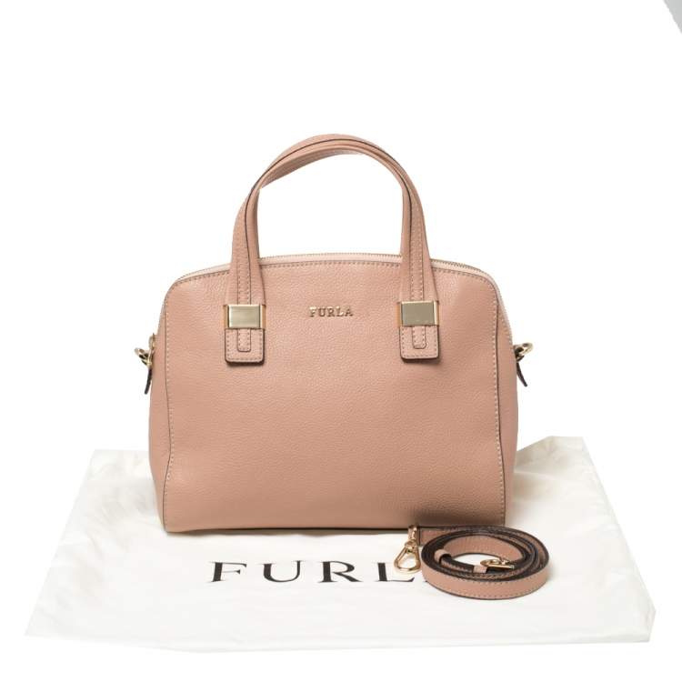 Pre Owned Furla Pink Pebbled Leather Amelie Satchel