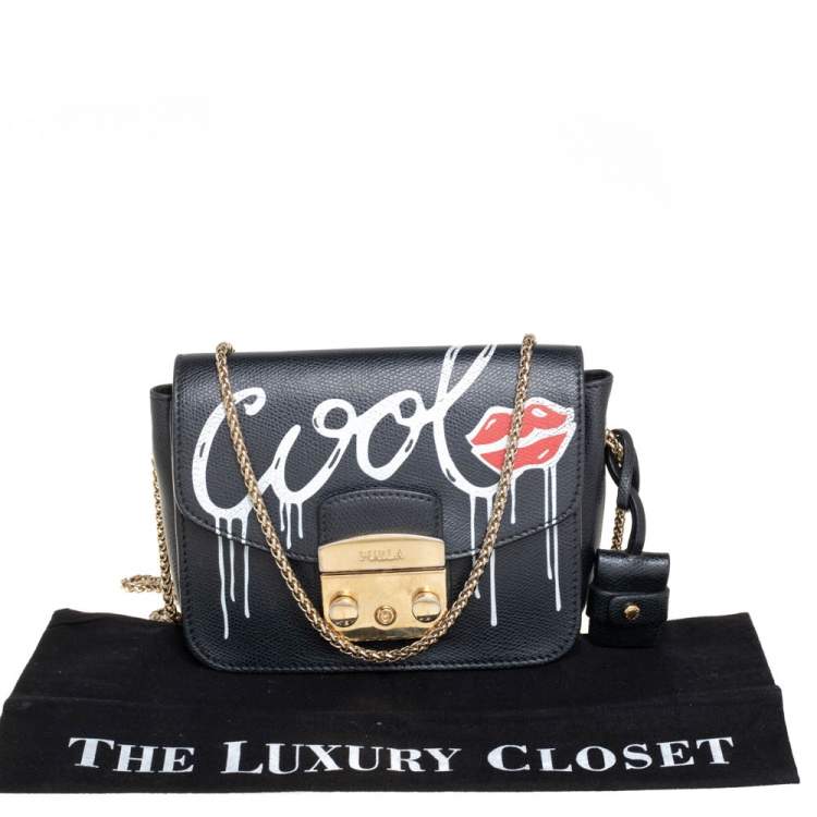 مملوكة مسبقًا Furla Black Leather Mini Cool Metropolis Crossbody Bag