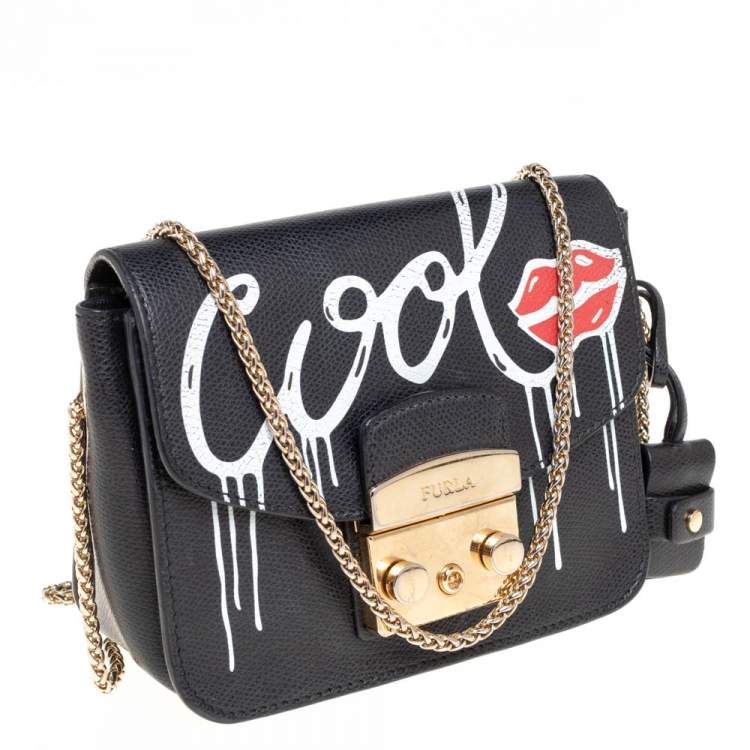 مملوكة مسبقًا Furla Black Leather Mini Cool Metropolis Crossbody Bag