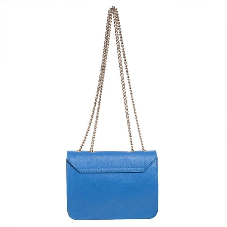 Pre Owned Furla Blue Leather Metropolis Crossbody Bag